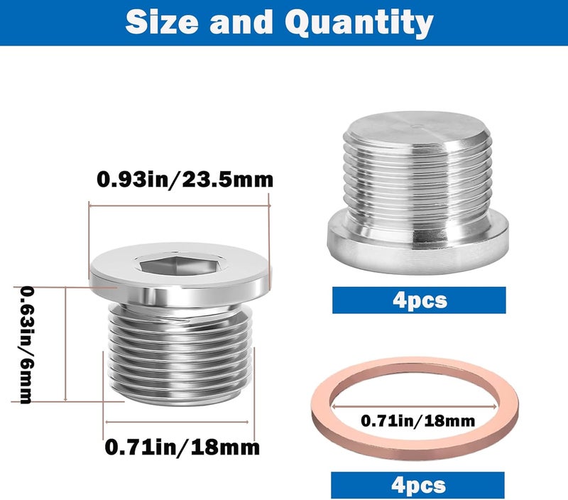 Sunxeke M18 x 1.5 Sensor Plug Standard with Inner Hex Head,304 Stainless Steel Universal Fit with Red Copper O-Ring for Motorbike,Trucks and Motorcycles - Image 2